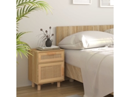 Mesa de Cabeceira LOVELY HOME Mesinha Pinho Maciço e Vime Natural Castanho