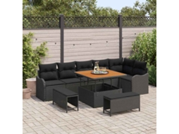 Vidaxl Conjunto De Sofá De Jardim 9 Unid. Preto Vime Pe