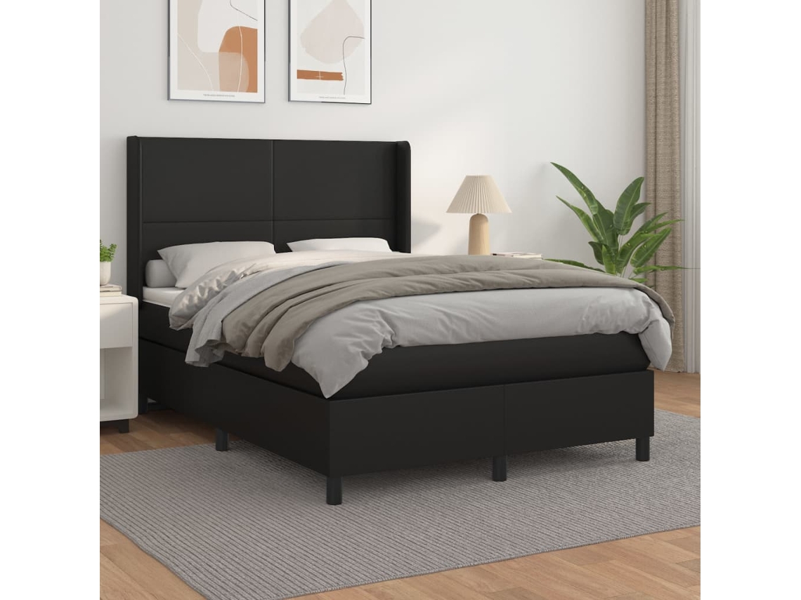 Vidaxl Cama Com Molas/colchão 140x200 Cm Couro Artificial Preto