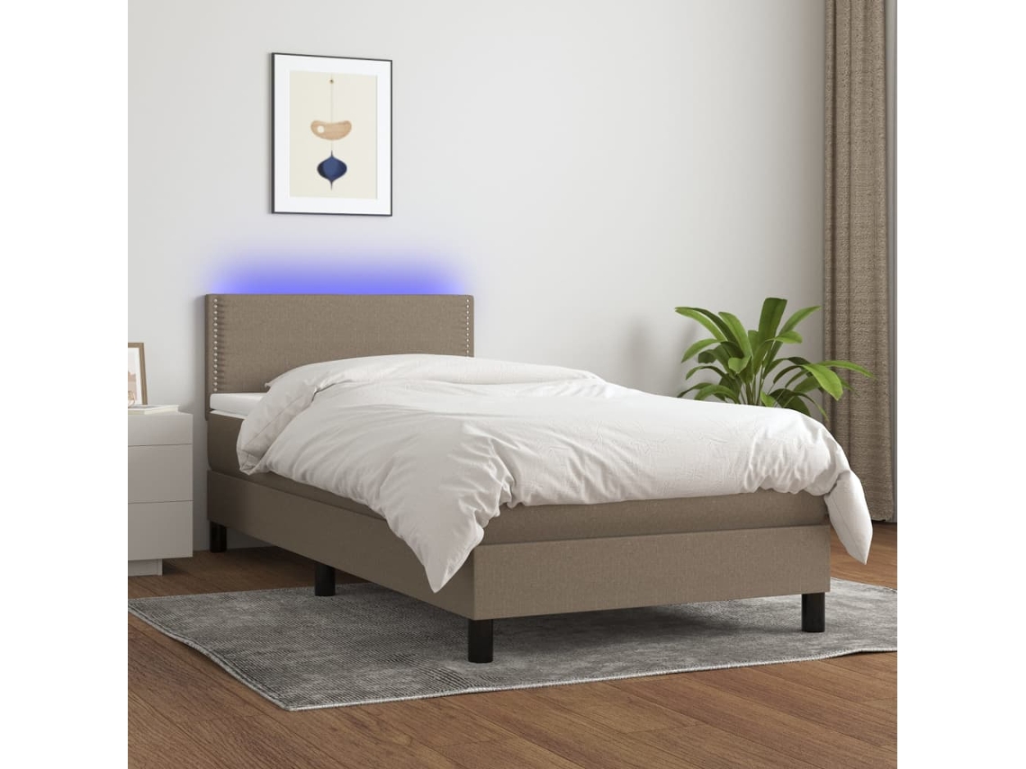 Vidaxl Cama Box Spring + Colchão/led 90x200cm Tecido Cinza-acastanhado