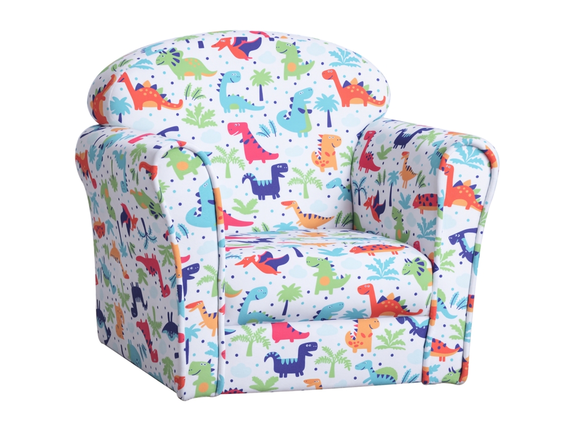 Poltrona para Crianças Acima de 3 Anos com Desenhos de Foguete Estrutura de Madeira e Estofado em Flanela 50x39x44 Cm Multicor Ge