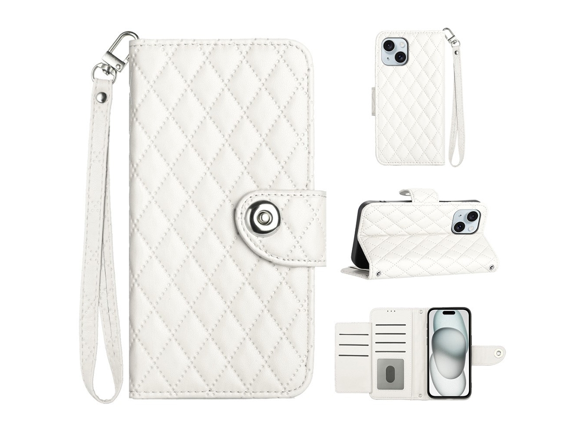 Capa Pega Para Iphone 15 Plus Pele Sintética Com Porta-cartões Branco