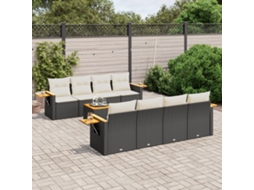 Jogo de Sofá 9 Peças P/ Jardim C/ Almofadões Vime Pe Preto Dkd Home Decor