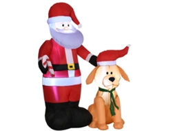 Papai Noel Inflável Com Cão, 9 Luzes Led, Ip44, 117x80x157cm, Multicolor