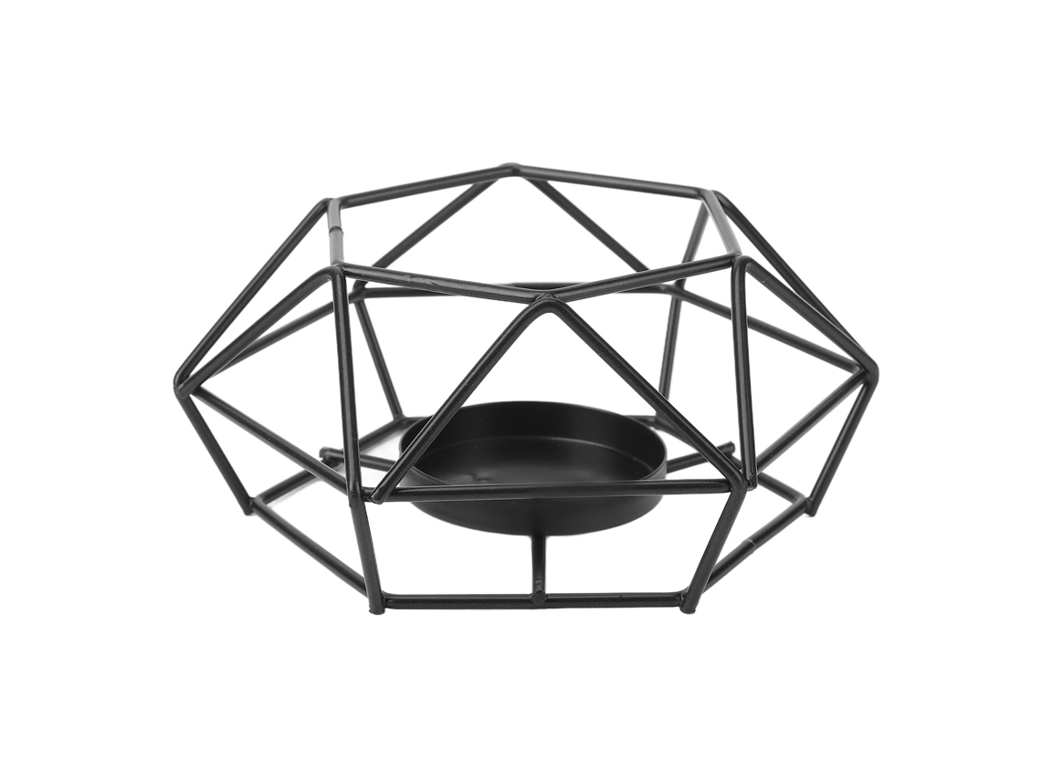 Suporte decorativo para velas em arame metálico, ideal para diversos ambientes.