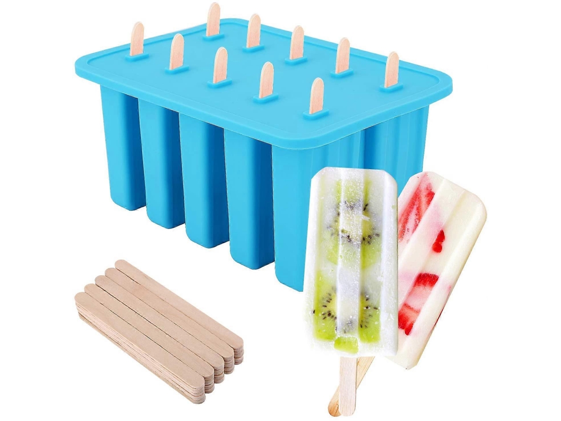 Forma Para Sorvete, 10 Cavidades Formas De Silicone De Grau Alimentício Para Sorvete Congelado Com 100 Palitos, Utensílios De Cozinha, Azul Aquaforge