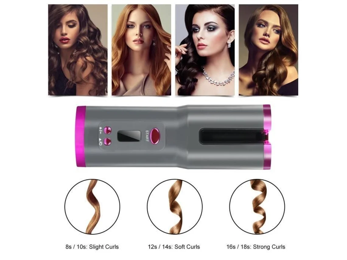 Ferro de ondulação de cabelo sem fio automático usb recarregável ferro de ondulação rotativa modelador de cabelo de ar para cachos vagu branco-wilm675