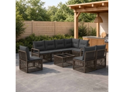 Vidaxl Conjunto De Sofá De Jardim 9 Pcs Cinzento Vime Pe