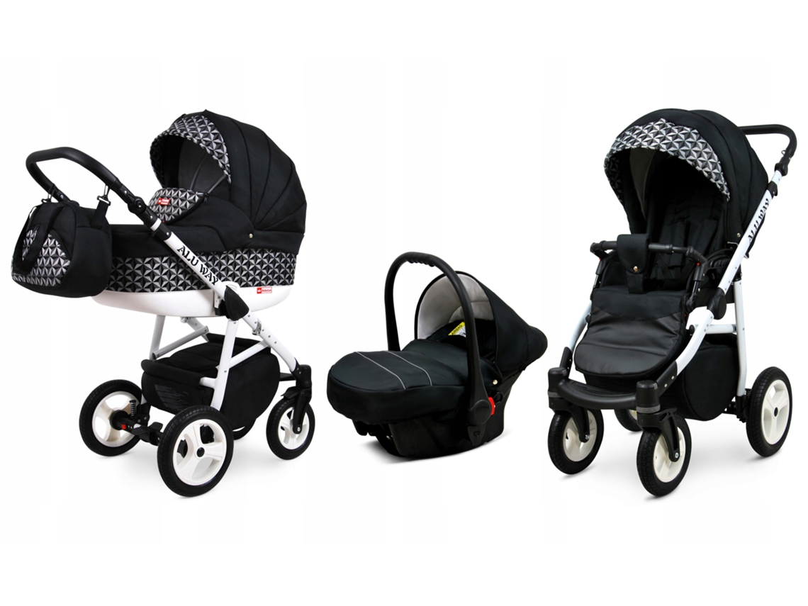 Carrinho de Bebé Multifuncional BABYLUX ALU WAY 3 EM 1 – Optical black - Ajustável e dobrável Construção leve em alumínio Reversibilidade - Acessórios