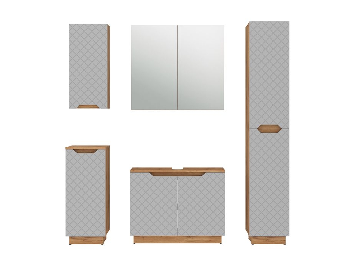 Conjunto de Móveis para Casa de Banho VICCO Lotta 5 Peças Cinza com Moldura de Madeira