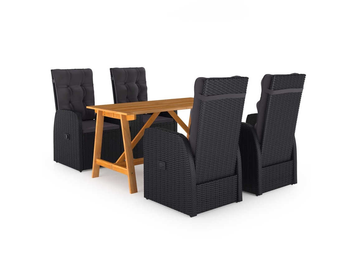 Vidaxl 5 Pcs Conjunto De Jantar De Jardim Preto