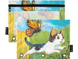 Pasta Executiva Com Estampa De Gato E Borboleta, Visor Transparente, Tamanho Grande, Com Ilhós E 3 Argolas