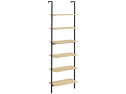 Estante de Parede Estilo Industrial com 6 Prateleiras Aço Preto e Madeira Natural 60x30x206cm TOPBRICO