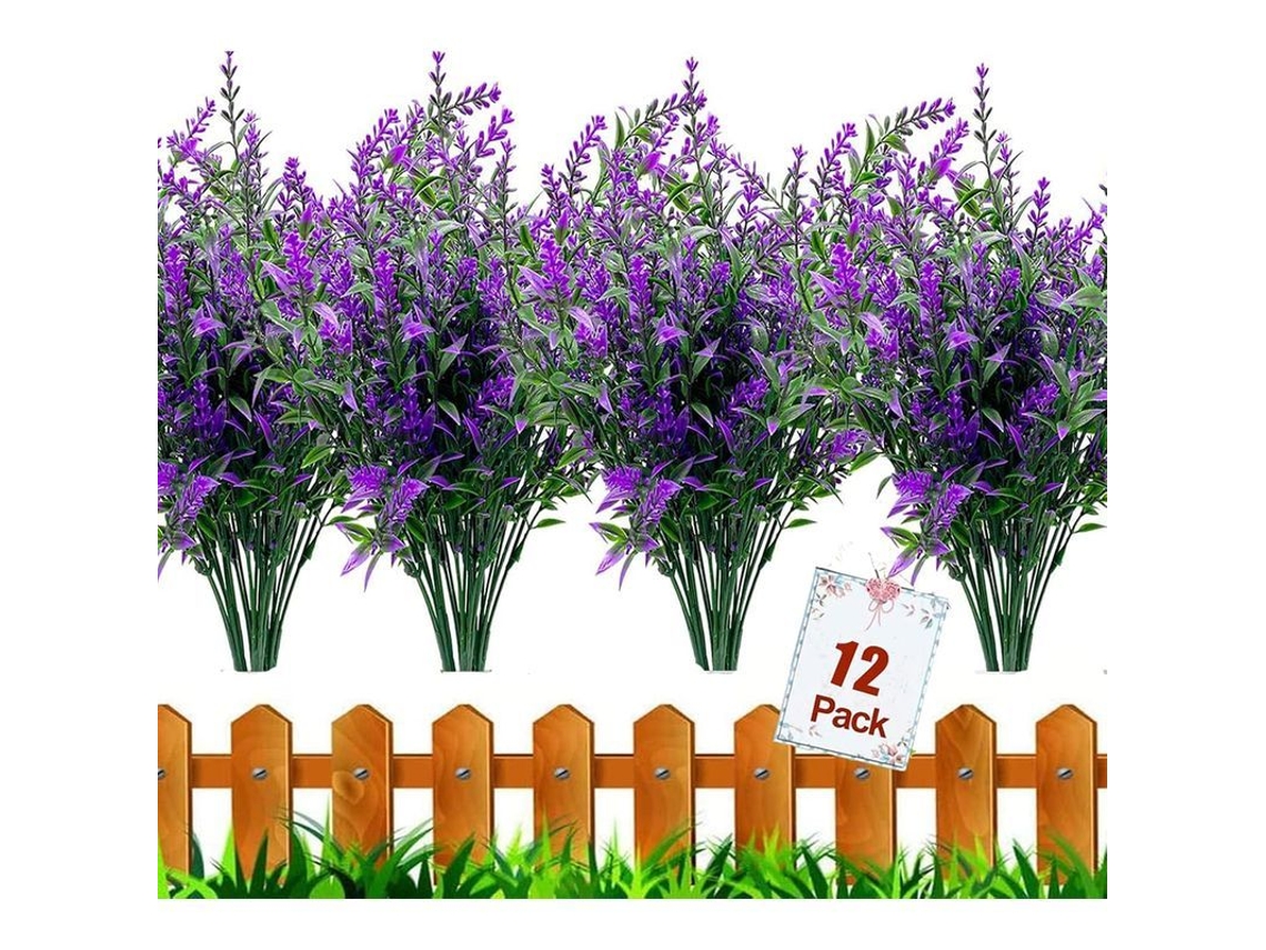 12 Buquês de Flores Artificiais Lavanda Uv Resistente para Jardim Varanda Decoração Casa