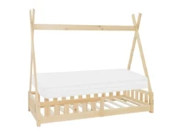 Cama de crianças ML-Design tipi 80x160 cm cor natural com colchão de espuma e proteção