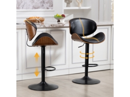 Conjunto 2 Banquetas Giratórias Madeira Curvada Couro Pu Preto