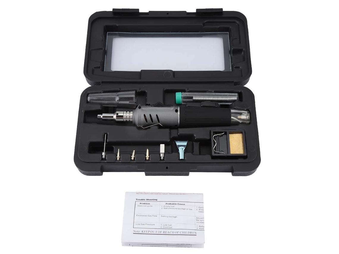 Soldadora de gás butano portátil HS-1115K, kit de soldadura 10 em 1, sem cabo