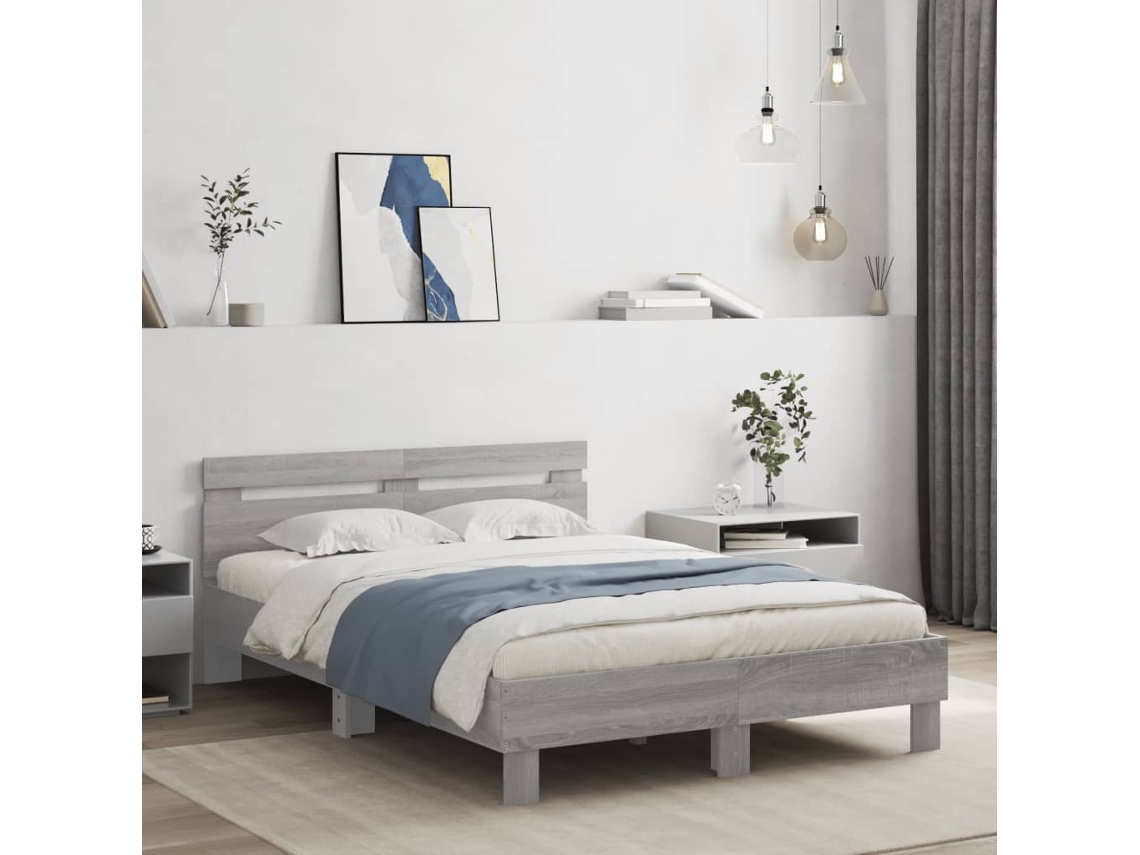 Estrutura De Cama C/ Cabeceira Derivados Madeira Cinza Sonoma