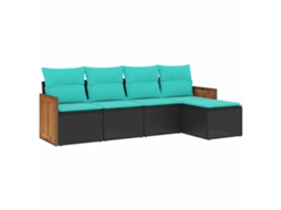 Conjunto de Sofá de Jardim de 5 Peças com Almofadas em Rattan Sintético Preto MAISON EXCLUSIVE