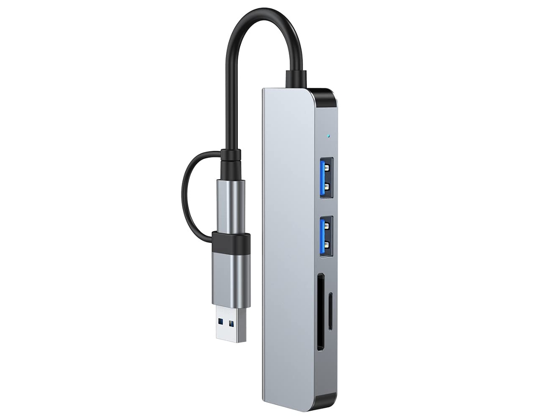 Hub Usb-c 5 Em 1 De Alumínio Com 3 Portas Usb E Leitor Sd/microsd