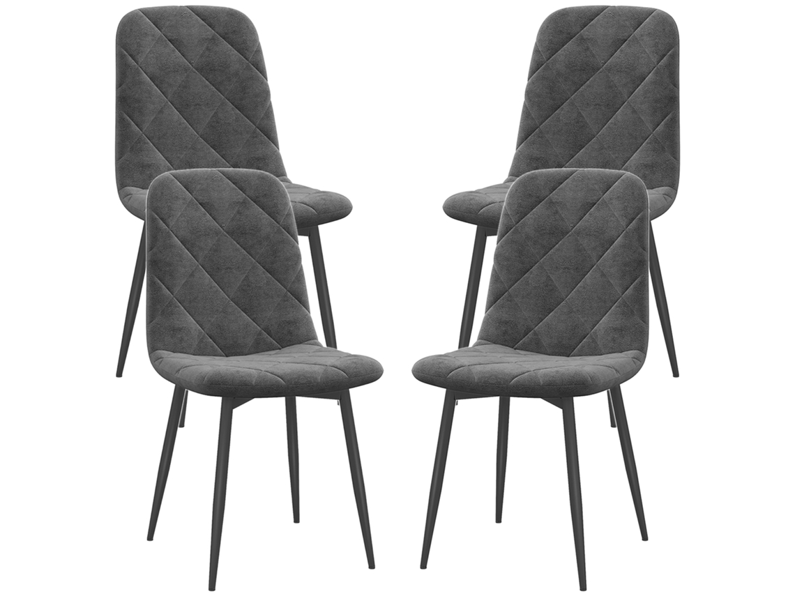 Conjunto De 4 Cadeiras, Cor Cinza, Em Aço E Veludo E Tecido, Para Sala De Jantar, Com Estofadas Com Encosto Alto, Pernas E Com Efeito