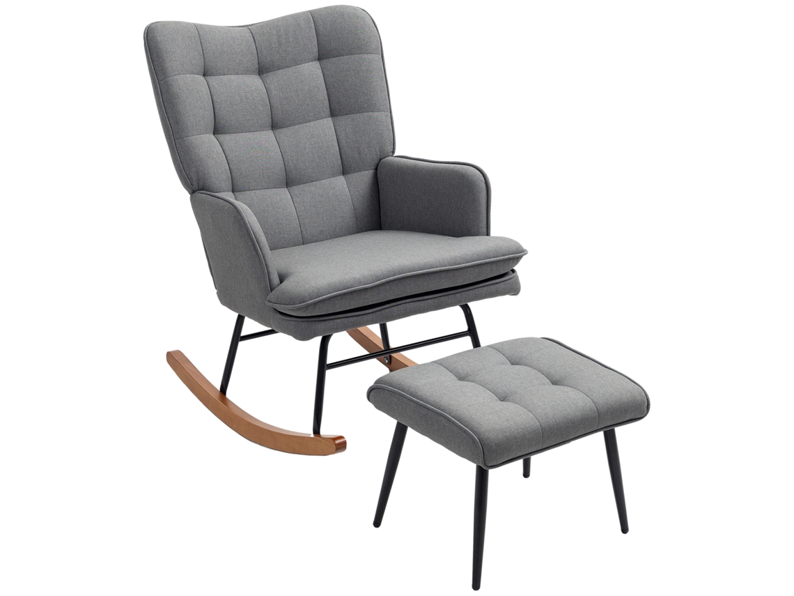 Cadeira De Balanço Com Apoio Para Os Pés, Confortável, Suporta Até 130 Kg, Com Aparência De Linho, 64x89x90cm, Cinza Escuro.