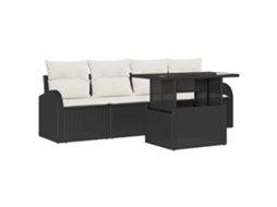 Conjunto 5 Conjunto De Sofá De Jardim Vidaxl Preto Vime Pe (234 X 177 X 85 Cm)