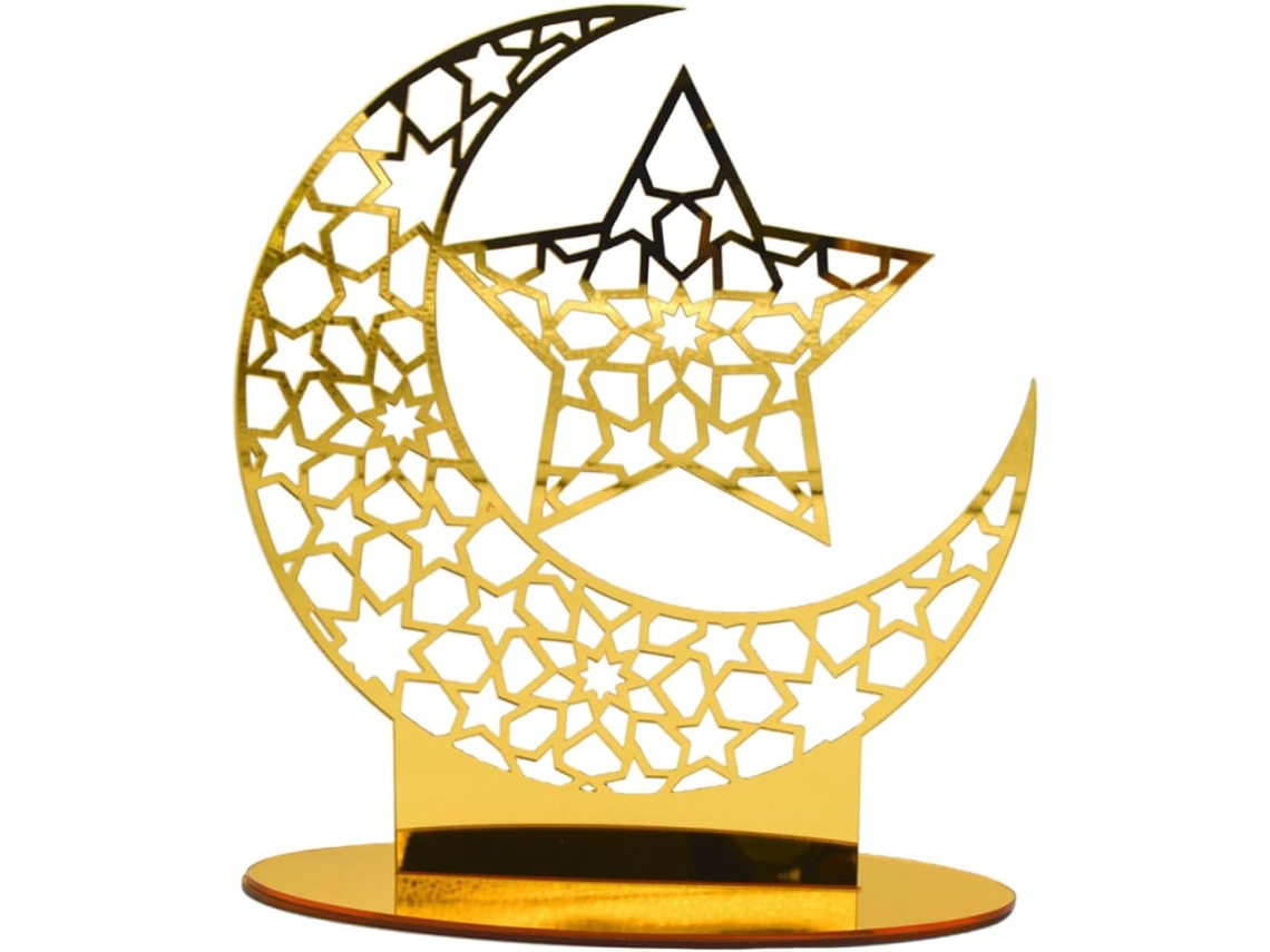 Decoração De Mesa Para O Ramadã Mubarak: Lua E Estrela, Acrílico Dourado