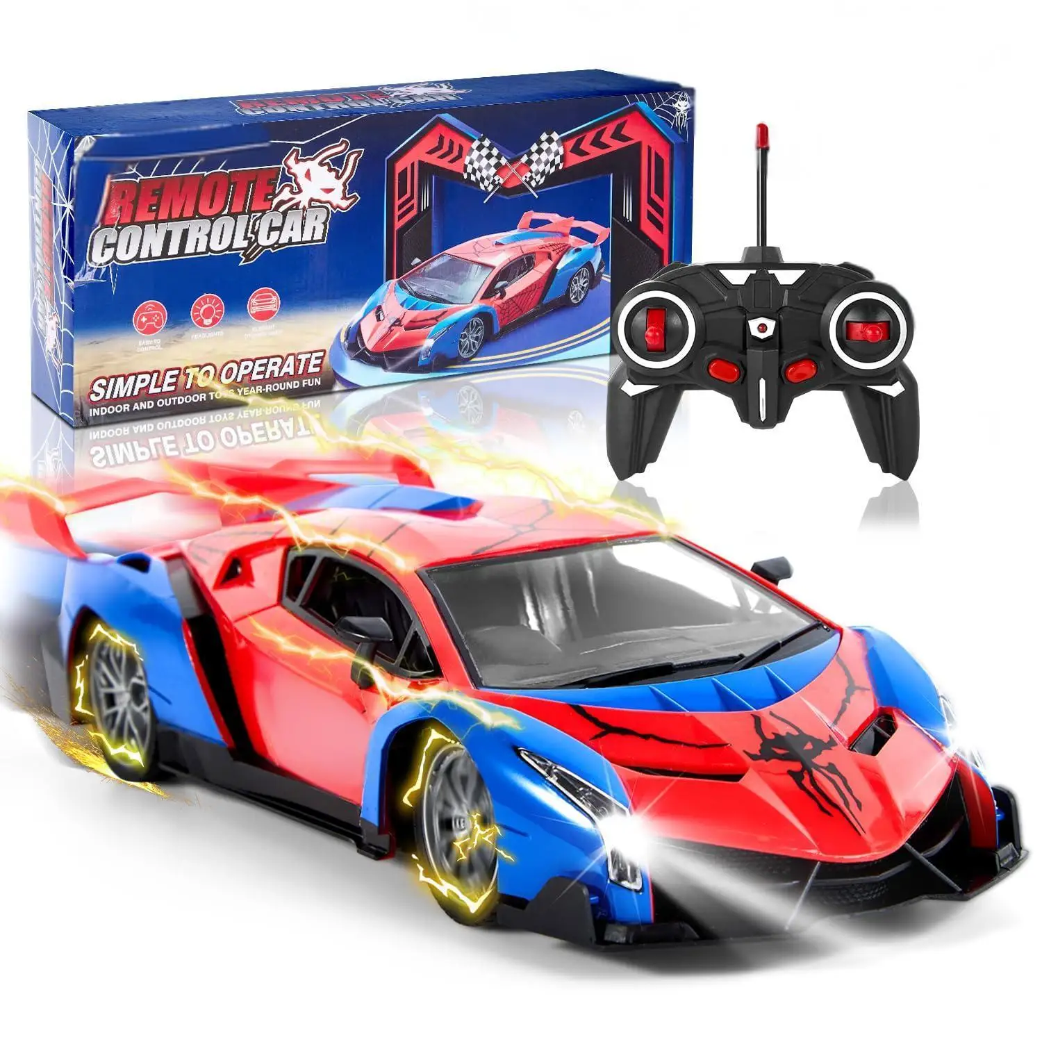 Supercarro de Controle Remoto, Controle Remoto de 2,4 Ghz, Brinquedo de Corrida com Tema do Homem aranha MDUG (vermelho)