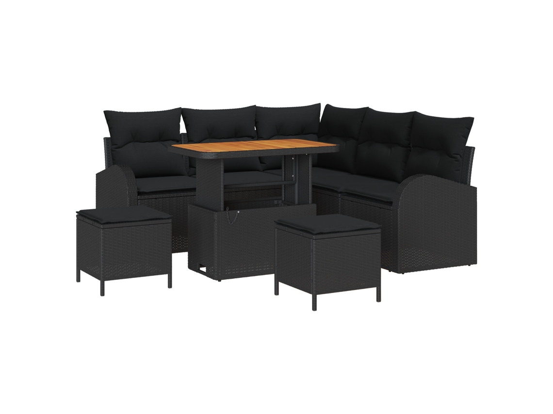 Conjunto 8 Sofá De Jardim Vidaxl Preto Vime Pe (90 X 55 X 71 Cm)