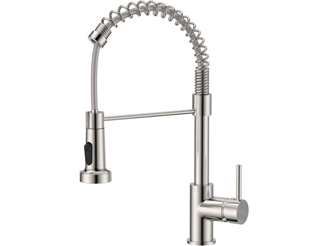 Torneira De Cozinha, Em Aço Inoxidável, Bica Alta Giratória 360°, 2 Modos De Jato E Ducha Extensível