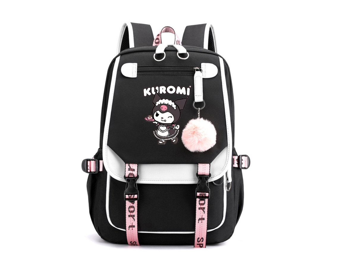 Mochila Escolar, Estampa De Desenho Animado Com Bolsa De Ombro, Cores Preta, Branca Para Estudantes