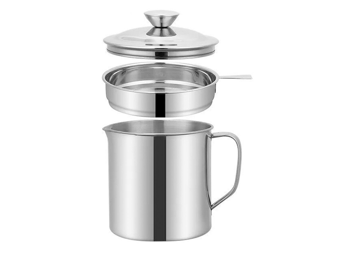 Recipiente de Aço Inoxidável para Armazenar Óleo de Cozinha com Tampa e Cabo Fácil de Segurar. NEVEANCE
