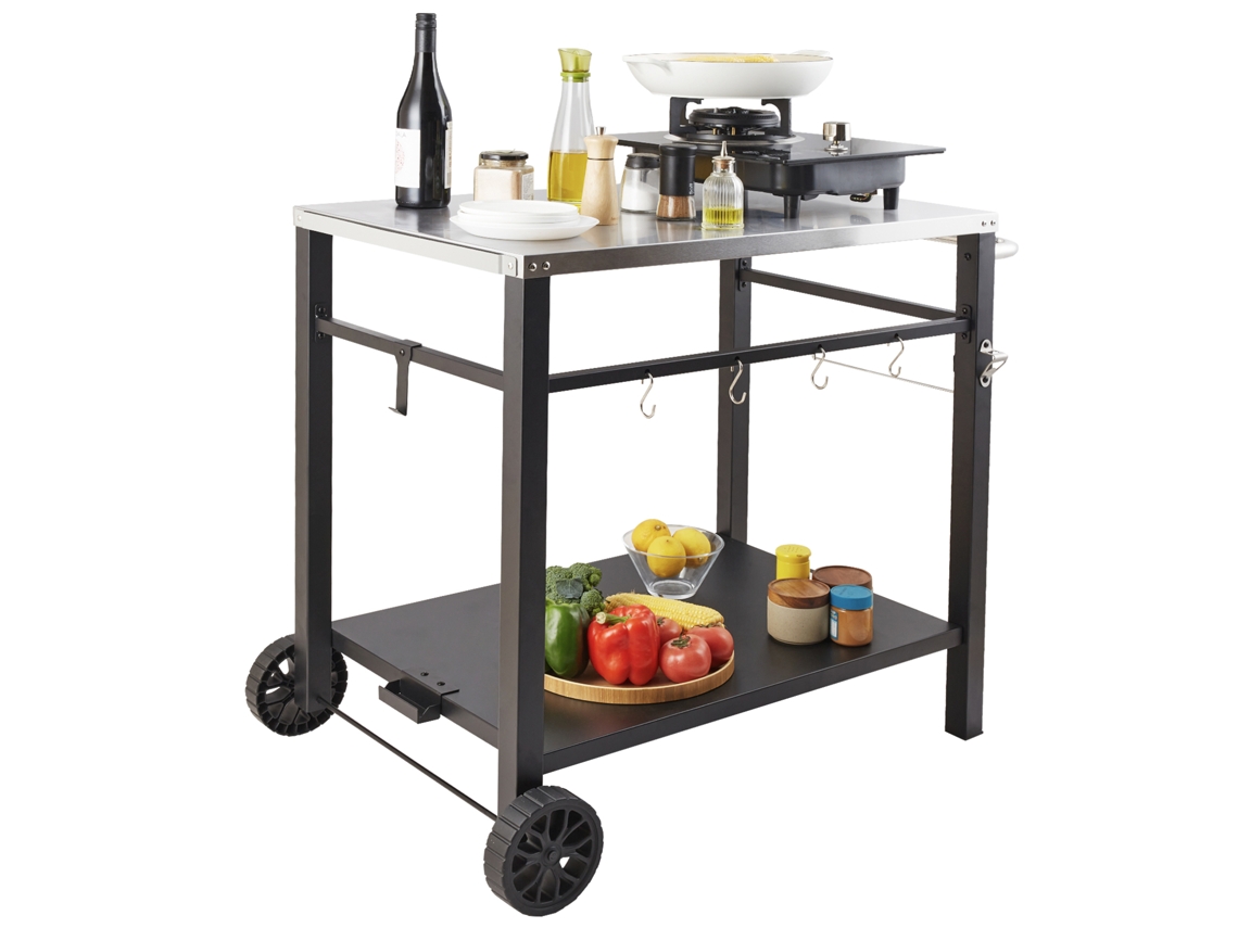 Carrinho De Jantar Para Churrasqueira Exterior Succebuy, Carrinho Móvel Para Preparação De Alimentos, Com Duas Prateleiras Para Churrasqueira Exterior