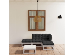 Vidaxl 5 Pcs Conjunto Lounge De Jardim C/ Almofadões Pinho Maciço