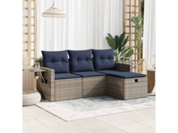 Vidaxl 4 Pcs Conjunto Sofás De Jardim C/ Almofadões Vime Pe Cinzento