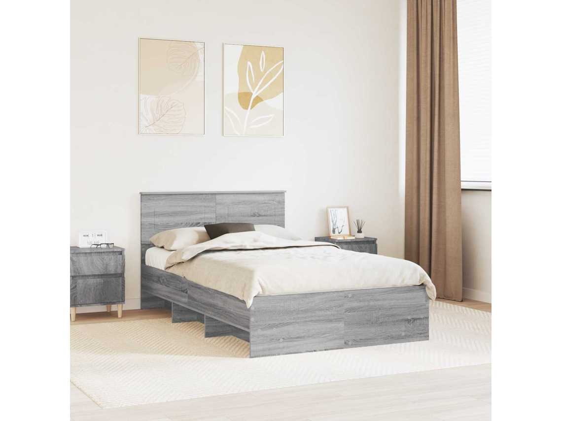 Vidaxl Estrutura Da Cama Com Cabeceira Cinza Sonoma 120 X 123 Cm