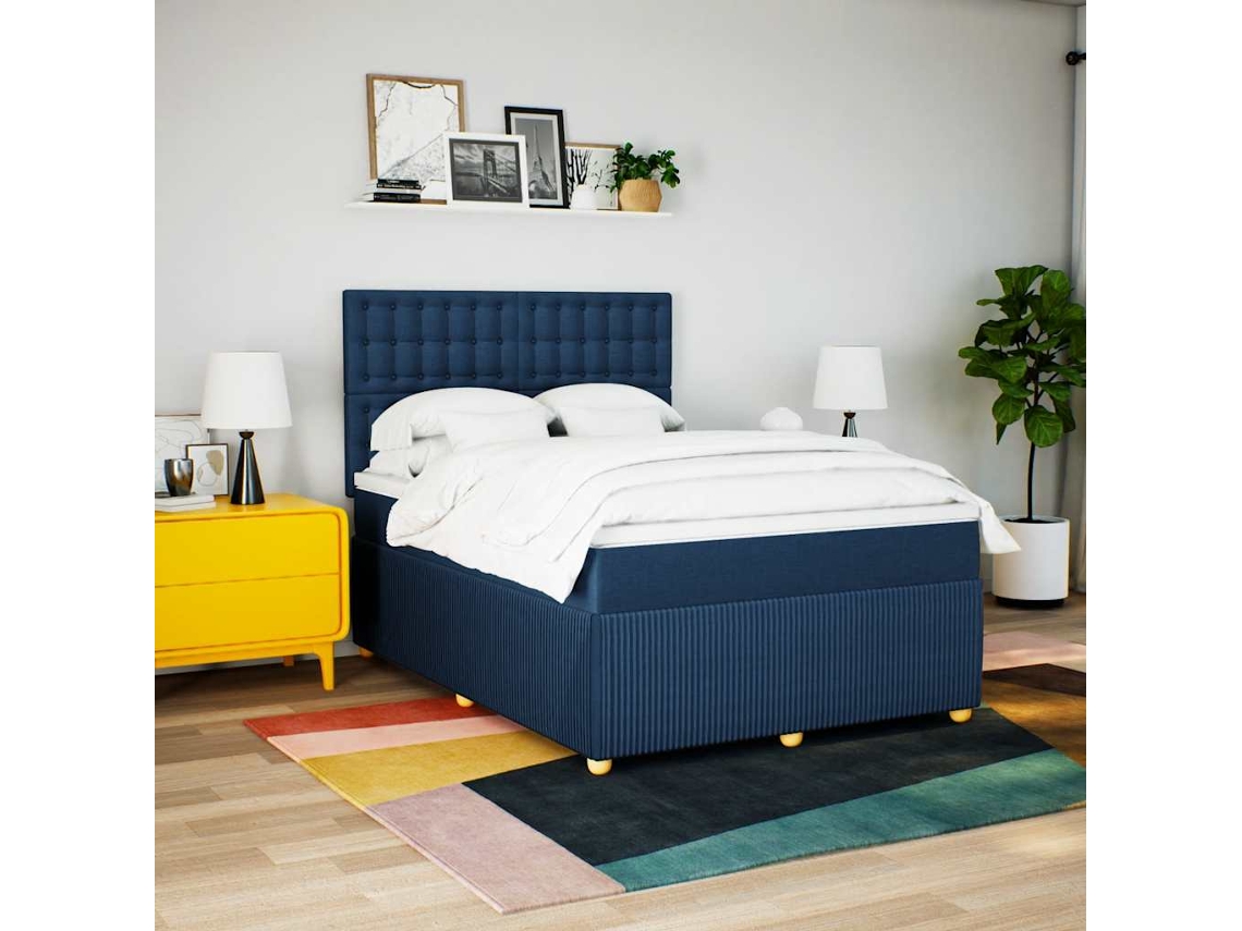 Vidaxl Cama com Molas/colchão 160x200 Cm Tecido Azul