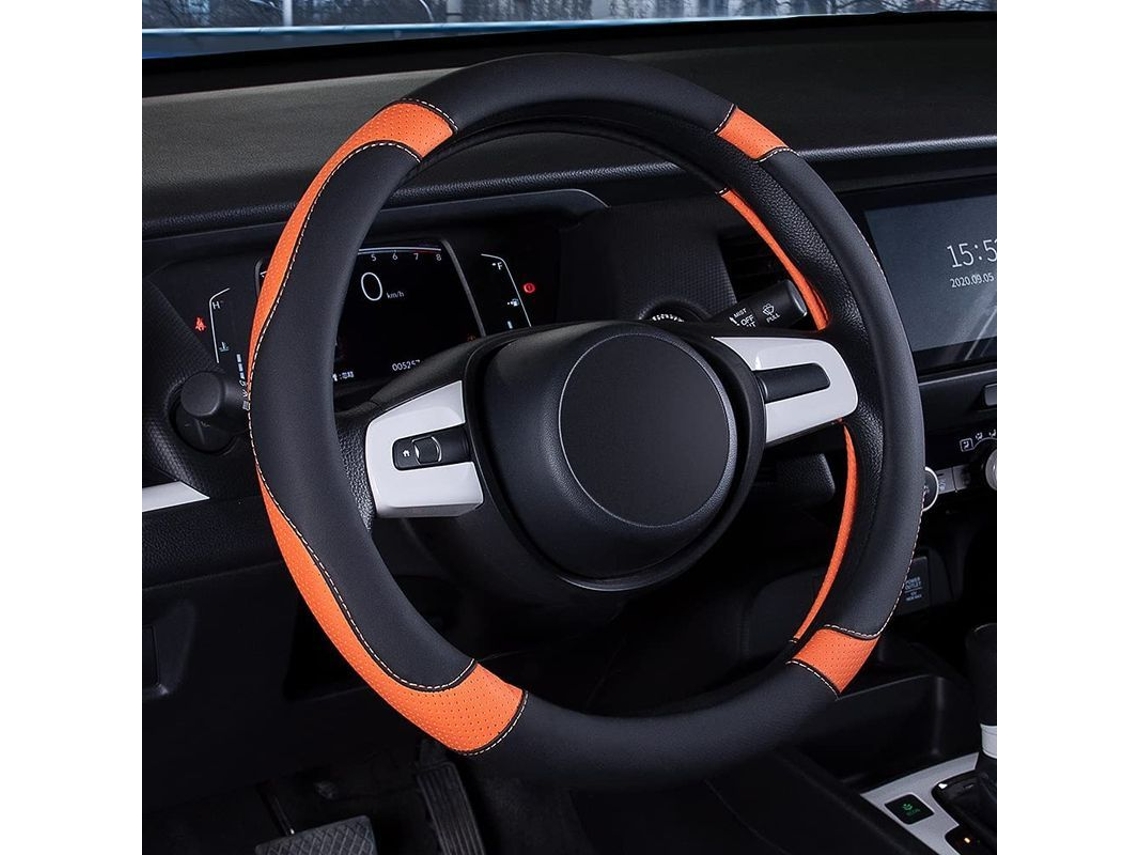 Capa para Volante de Carro, Caminhão, Suv e Mais, Universal 15 Polegadas, Anti derrubamento, Esportiva e Macia Preto e Laranja