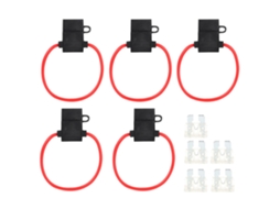 Porta Fusibles En Línea 5 Piezas Tamaño Mediano + 5 Fusibles Hoja Atc/ato 25a para Coche Barco Rv Negro