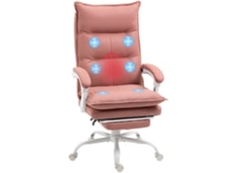 Cadeira Massagem + Aquecida Escritório C/ Altura Ajust. + Encosto Reclinável, 66x74x121,5cm, Rosa