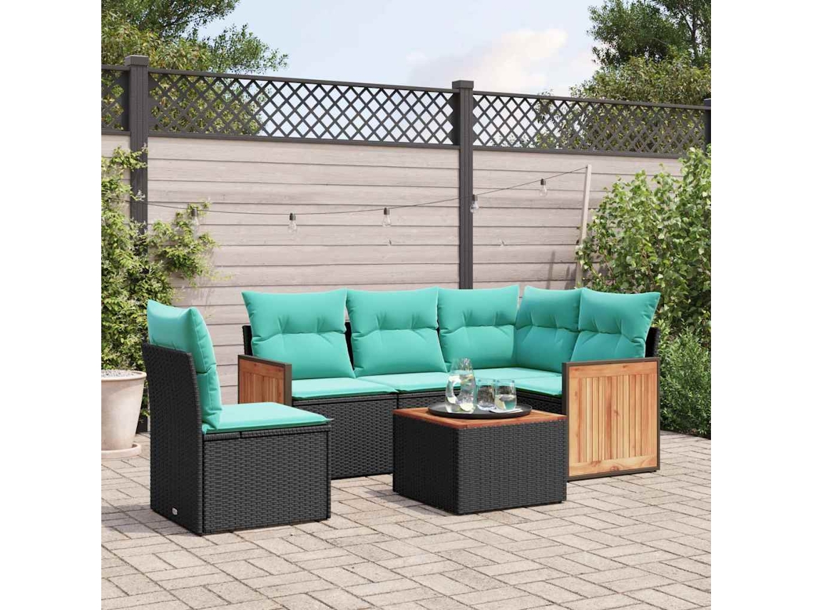Vidaxl Conjunto De Sofá De Jardim Com 6 Peças E Almofadas Em Rattan Sintético Preto
