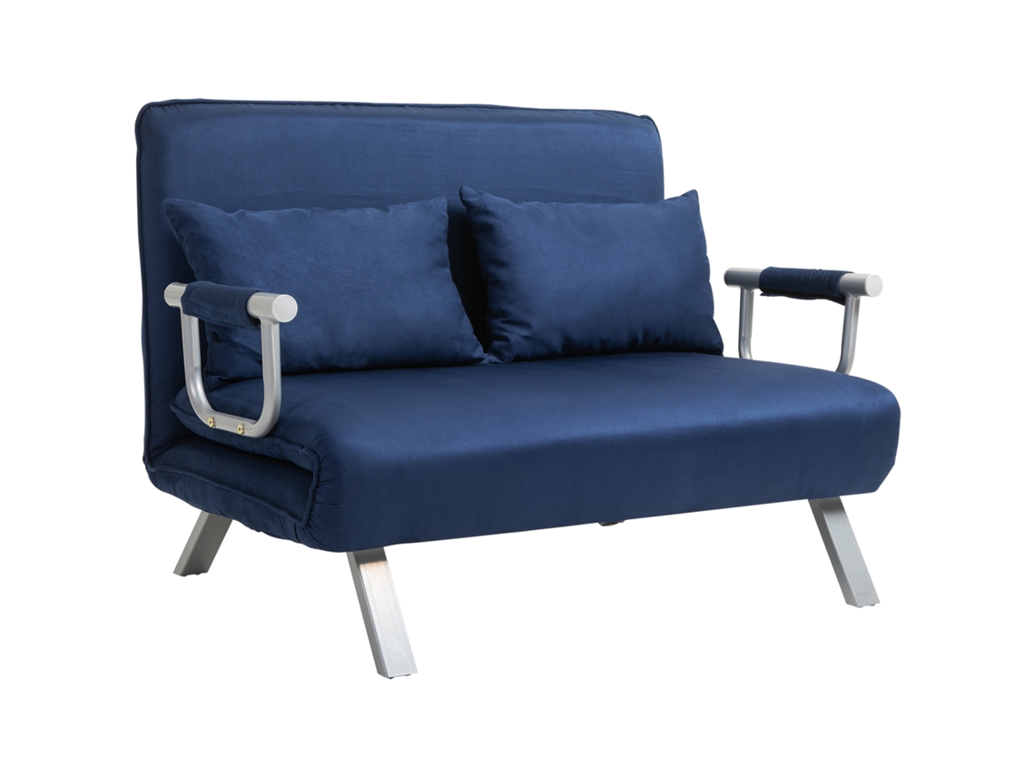 Sofá cama com 5 Ajustes, Revestimento em Camurça, Estrutura Metálica, Almofadas, Azul Marinho S/MARCA