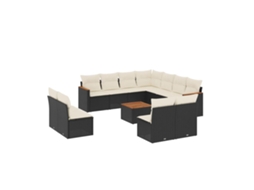 Conjunto 12 de sofás de jardim c/ almofadões VIDAXL vime PE preto