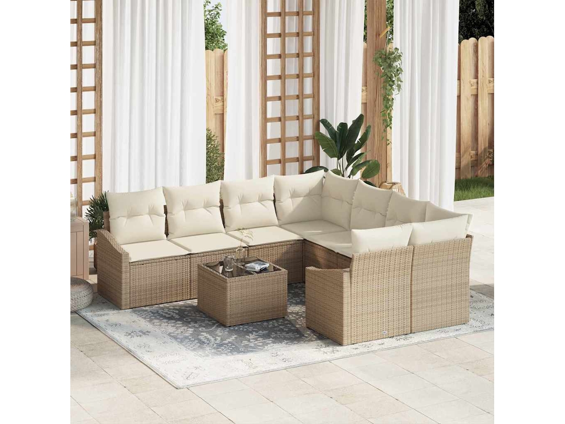 Vidaxl Conjunto De Sofás 9 Unid. Bege E Creme Vime Pe