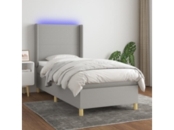 Vidaxl Cama Box Spring C/ Colchão E Led 90x190 Cm Tecido Cinza-claro