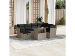 Vidaxl 8 Pcs Conj. Sofás Jardim C/ Almofadões Vime Pe Cinzento-claro