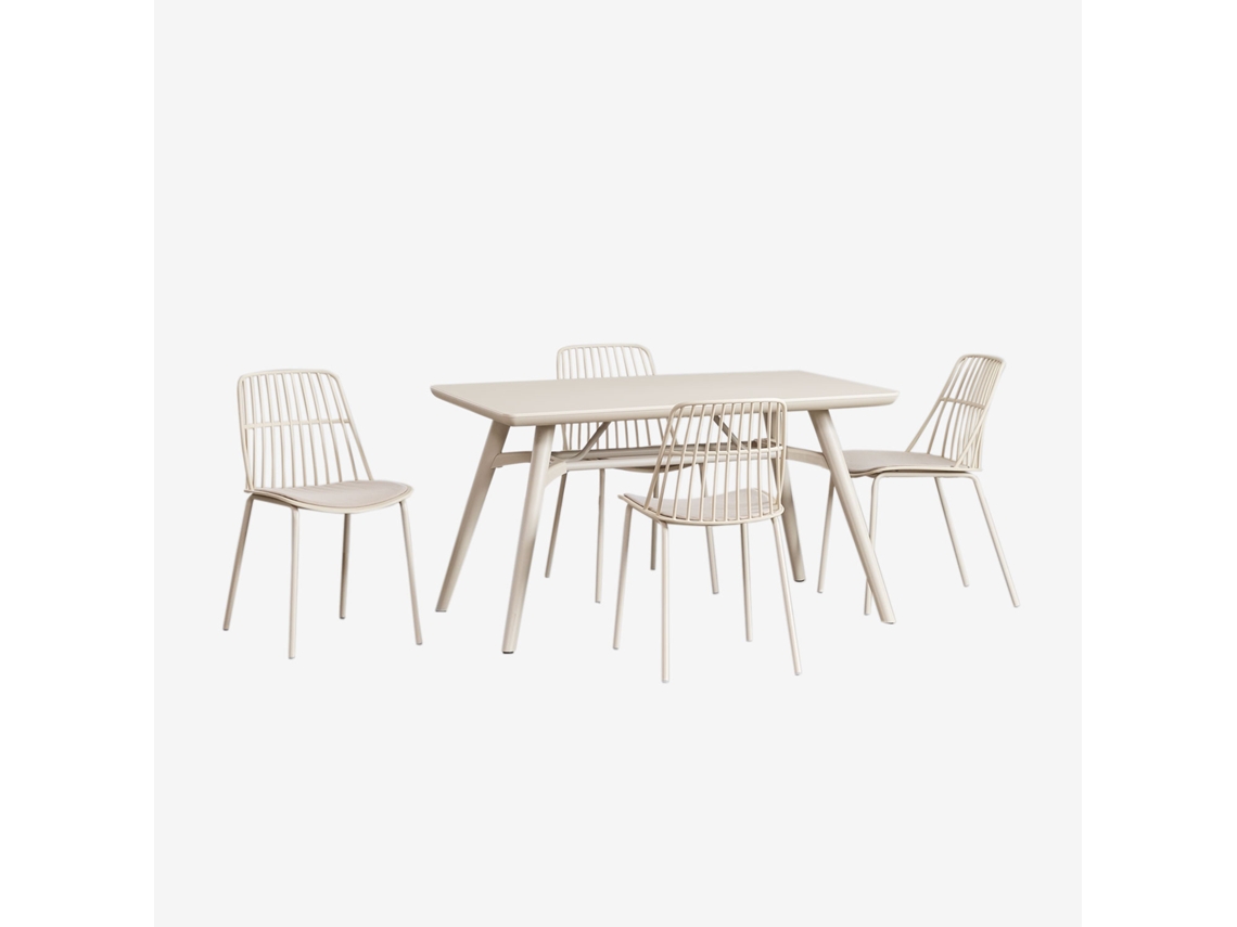 Sklum Conjunto De Mesa Retangular 135x80 Cm Scand E 4 Cadeiras De Jardim Maeba Abs Tapioca Bege