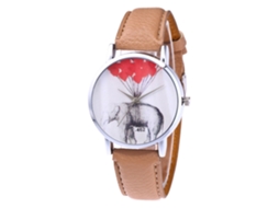 Relógio de Quartzo com Pulseira de Couro Padrão de Elefante Universal Simples Bege