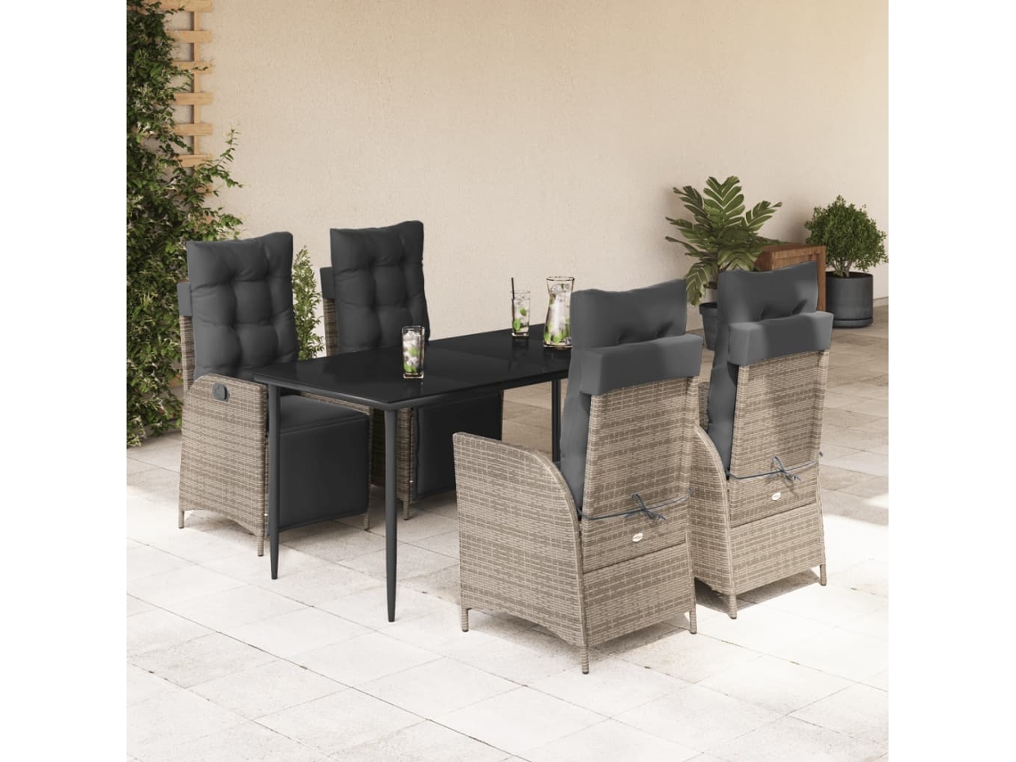 Vidaxl 5 Pcs Conjunto De Jantar P/ Jardim C/ Almofadões Vime Pe Cinza
